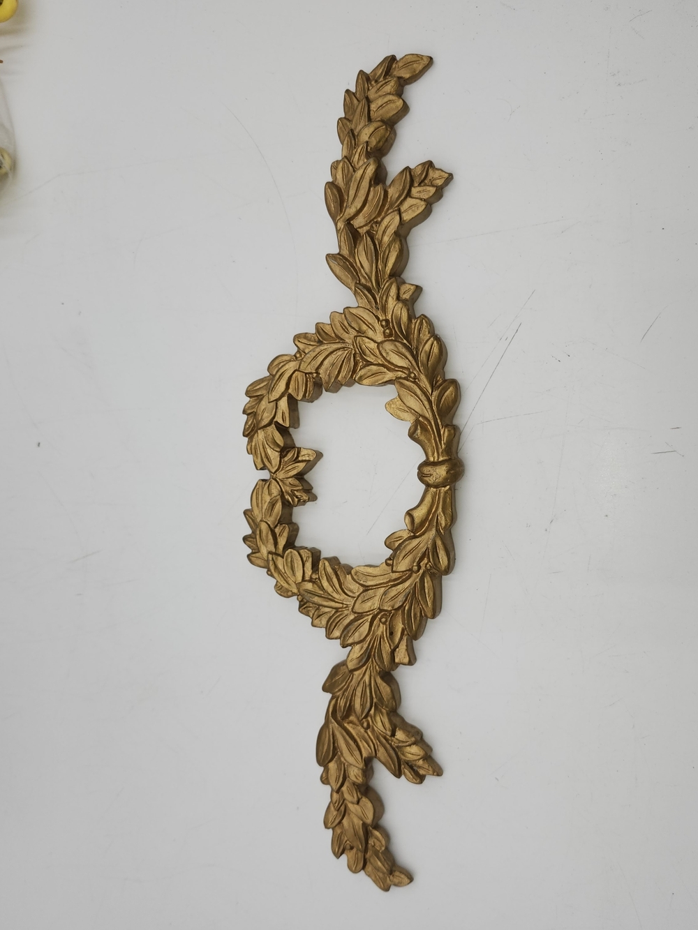 15" Vintage Laurel Wreath Bow Applique French Louis XVI Furniture Pediment Mount